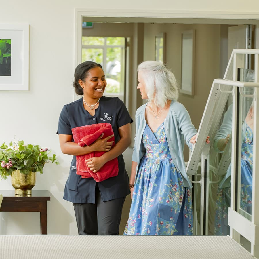 senior living resident with nurse